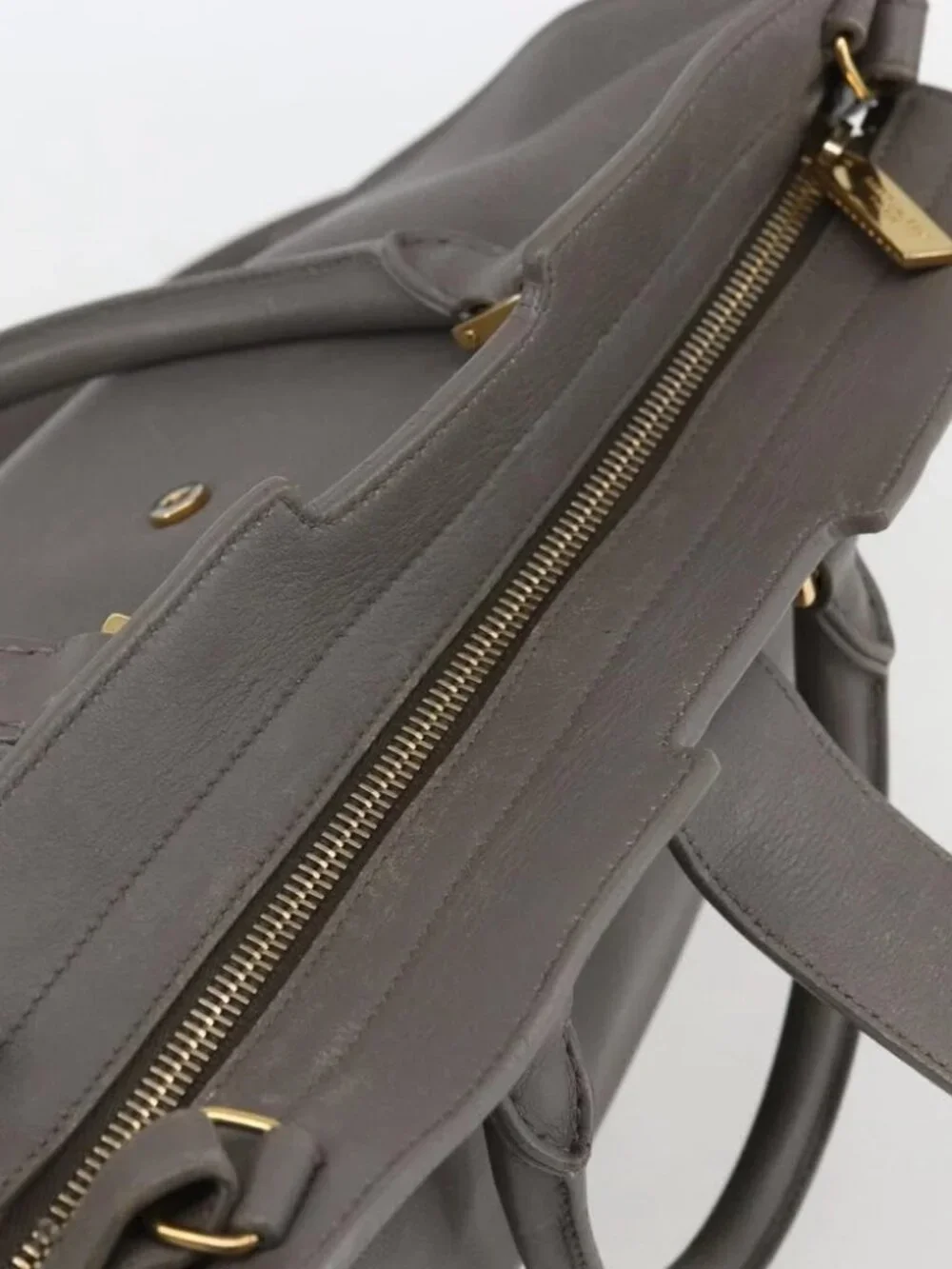 SAINT LAURENT Petit Cabas Hand Bag Leather 2way Gray Gold Auth - Picture 11 of 15
